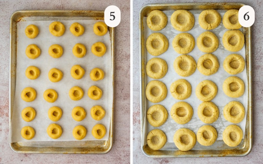 Steps 5 and 6 for making chocolate thumbprint cookies