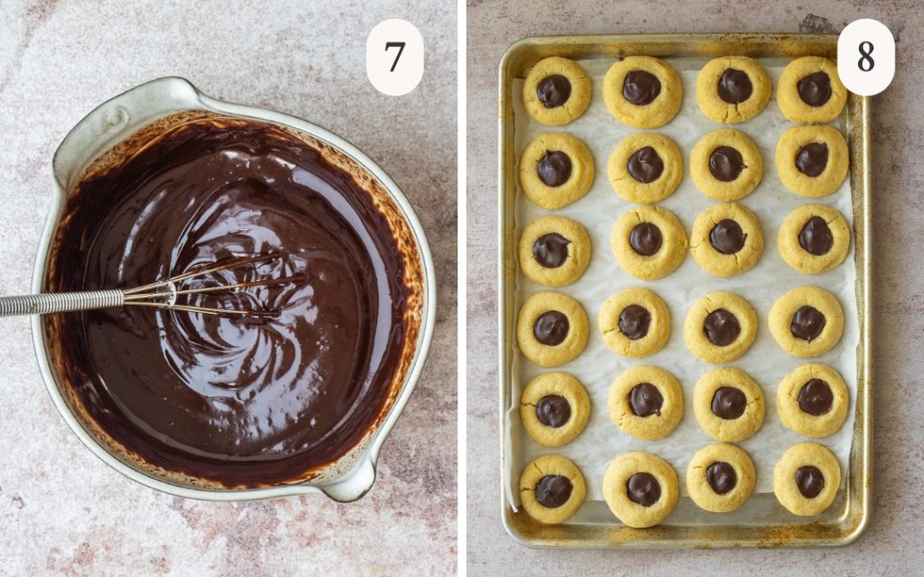 Steps 7 and 8 for making chocolate thumbprint cookies