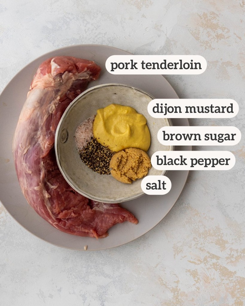 Above view of ingredients for an air fryer pork tenderloin
