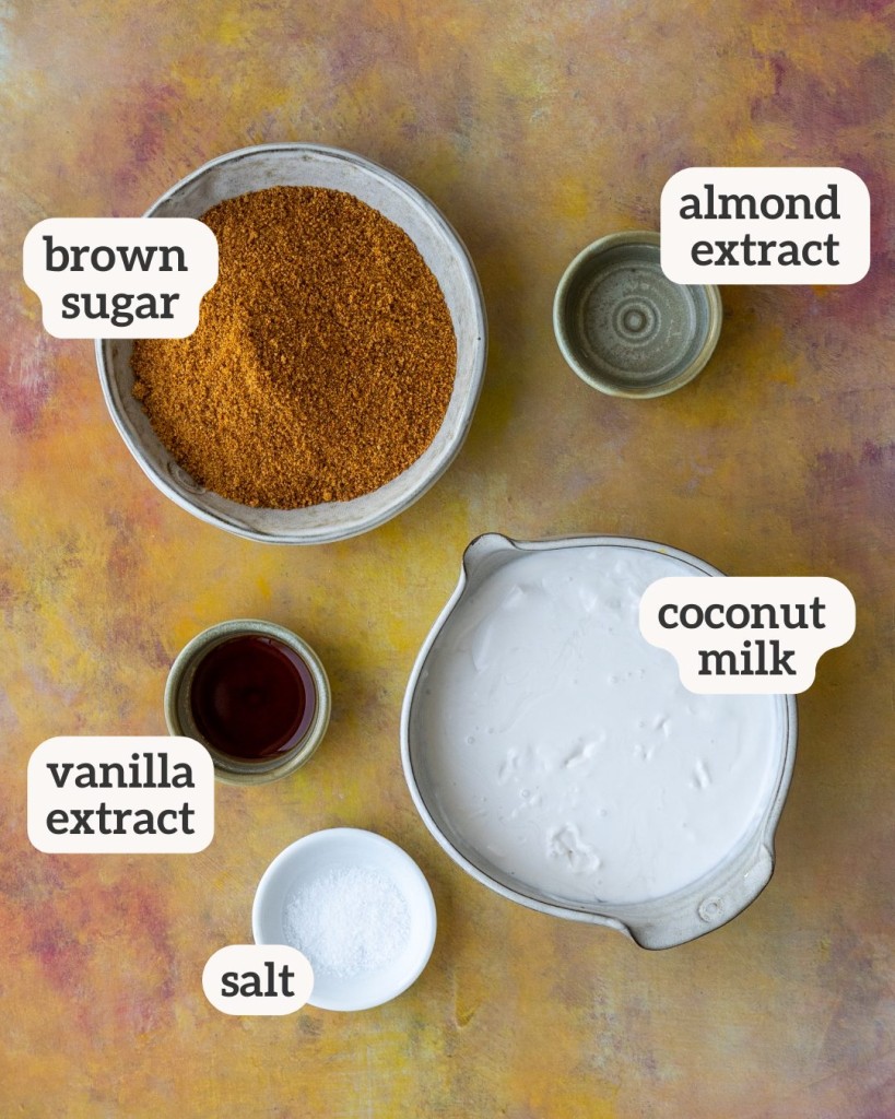 Above view of the ingredients for this sugar cookie syrup recipe