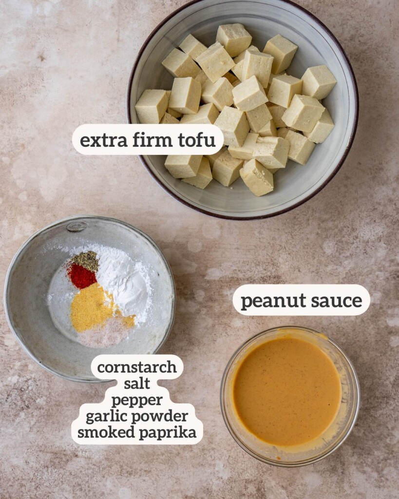 Above view of ingredients for air fried tofu
