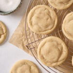 an above view photo of brown butter sugar cookies on a wire rack