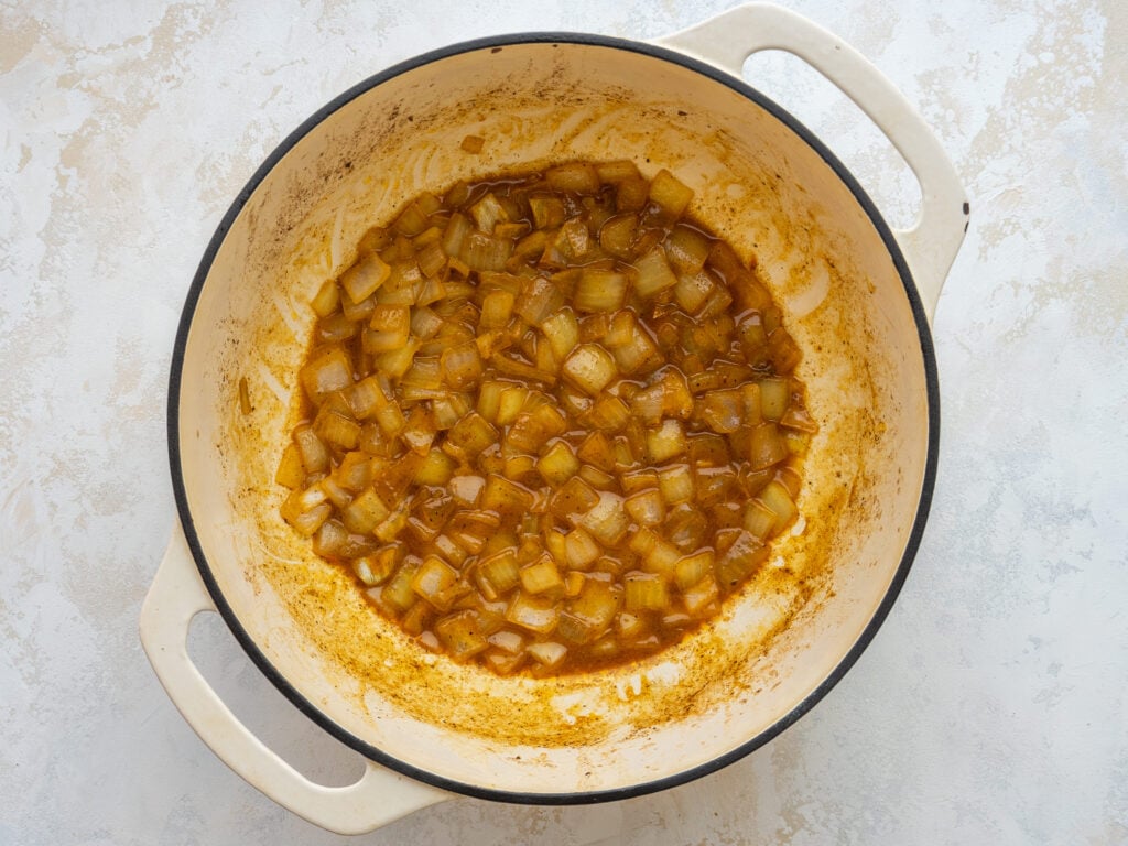seasoned sauted onions in butter and oil in a dutch oven
