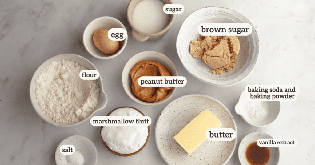 full ingredients for fluffernutter cookies