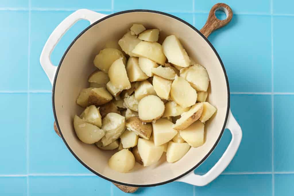 potatoes in pot after being boiled