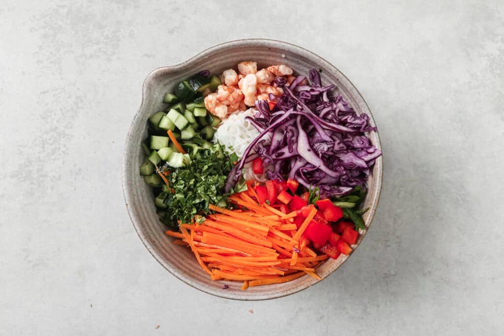 spring roll salad ingredients in a bowl