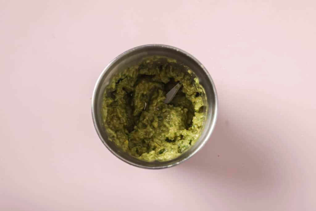 Lemon olive spread in a small mixing bowl