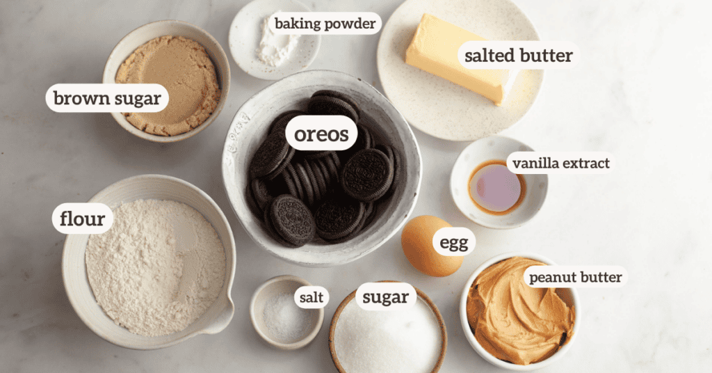 full ingredients for oreo peanut butter cookies