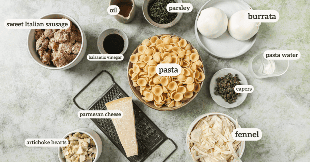 all ingredients for sausage fennel pasta