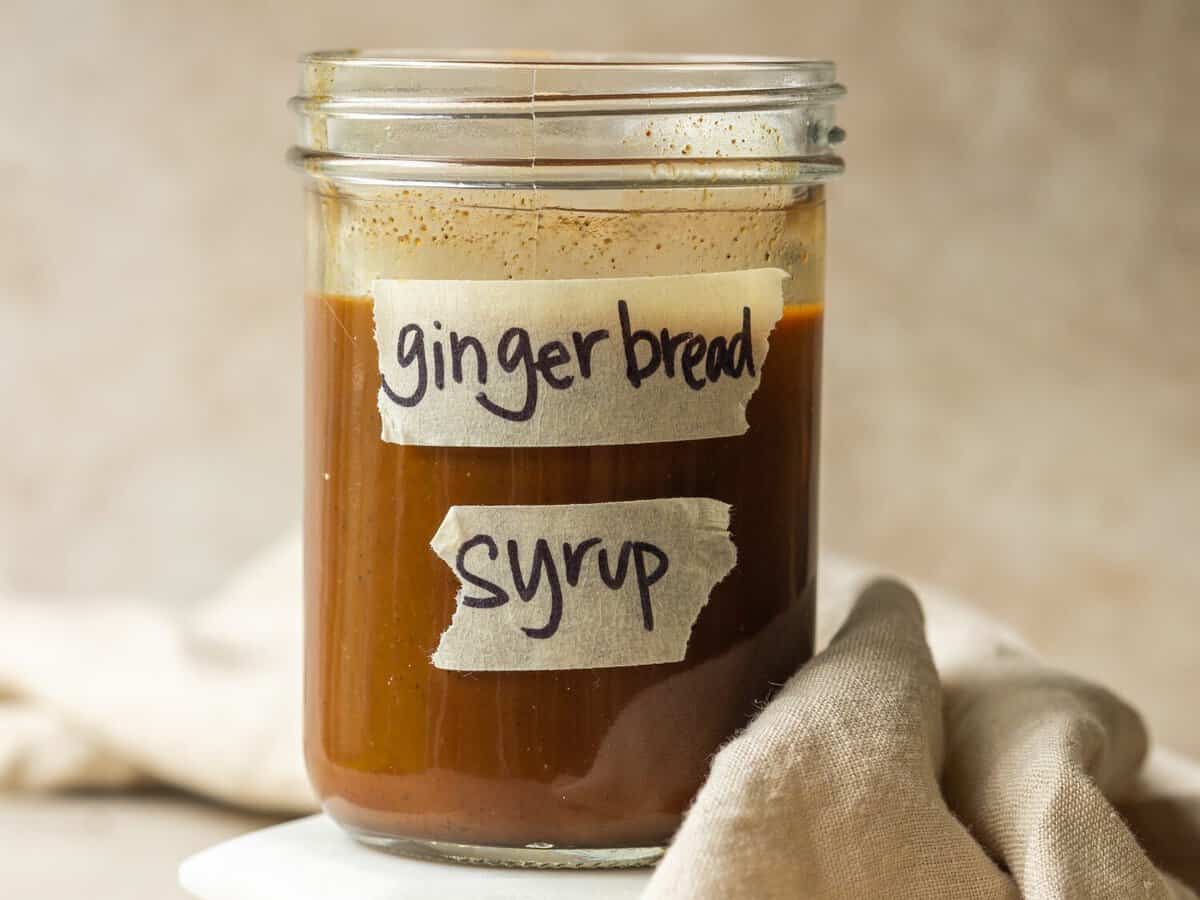 Gingerbread syrup for lattes in a glass jar